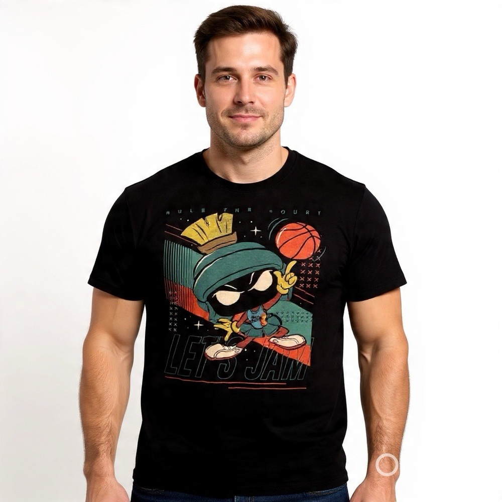 Pop Tees Space Jam Marvin the Martian Graphic Tune Squad Tee Black Sz M